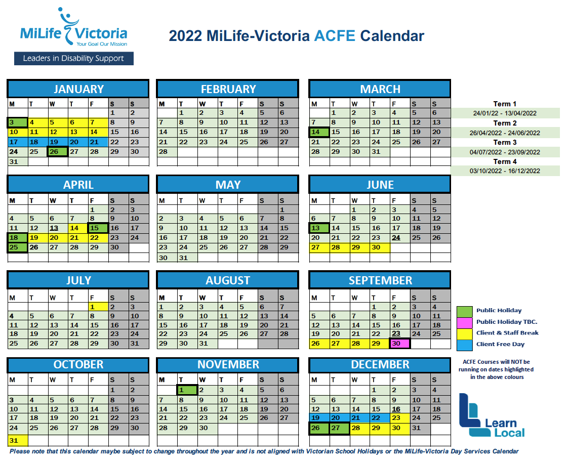 MiLife-Victoria ACFE Calendar 2022
