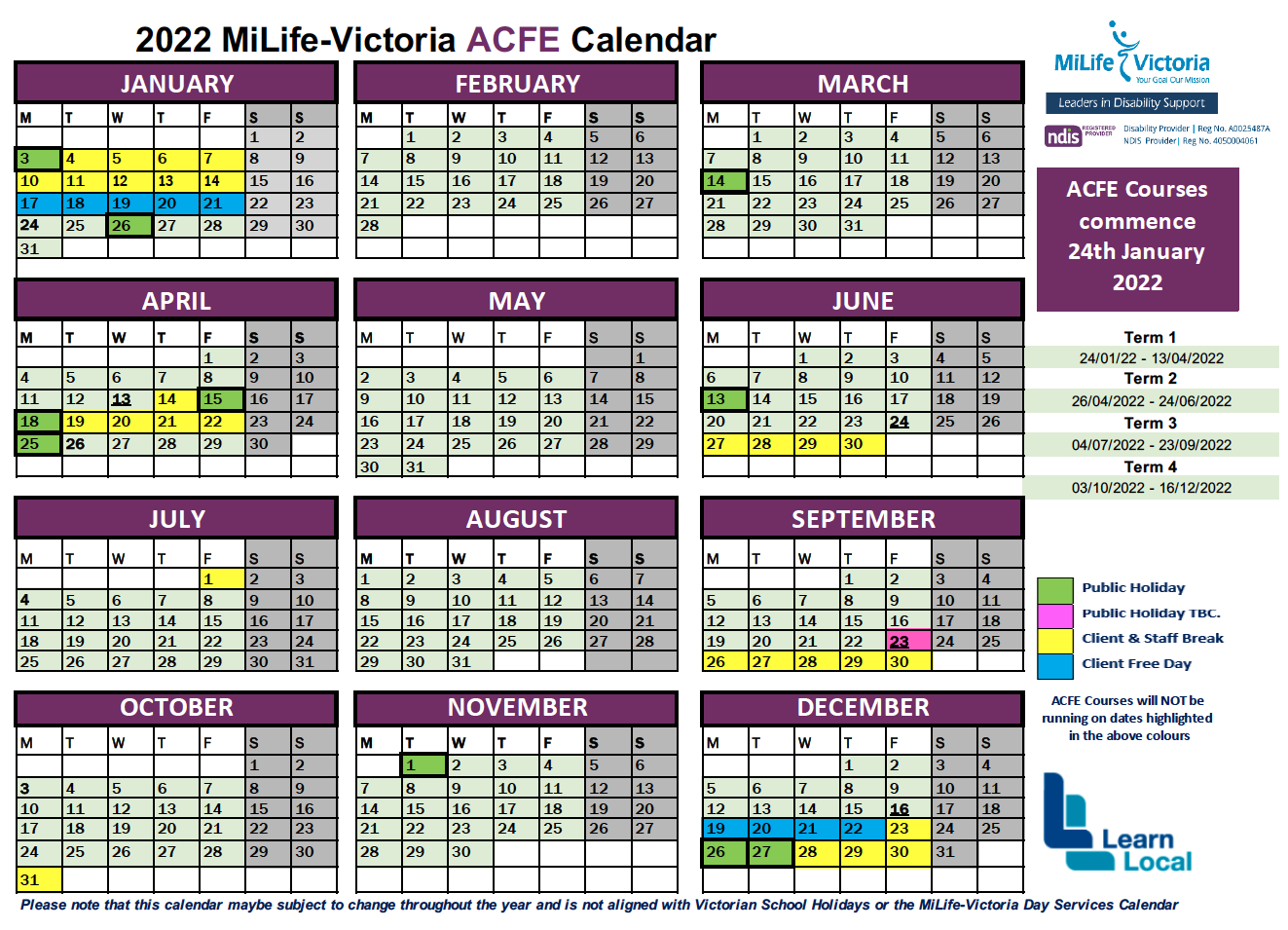 MiLife-Victoria ACFE Calendar 2022